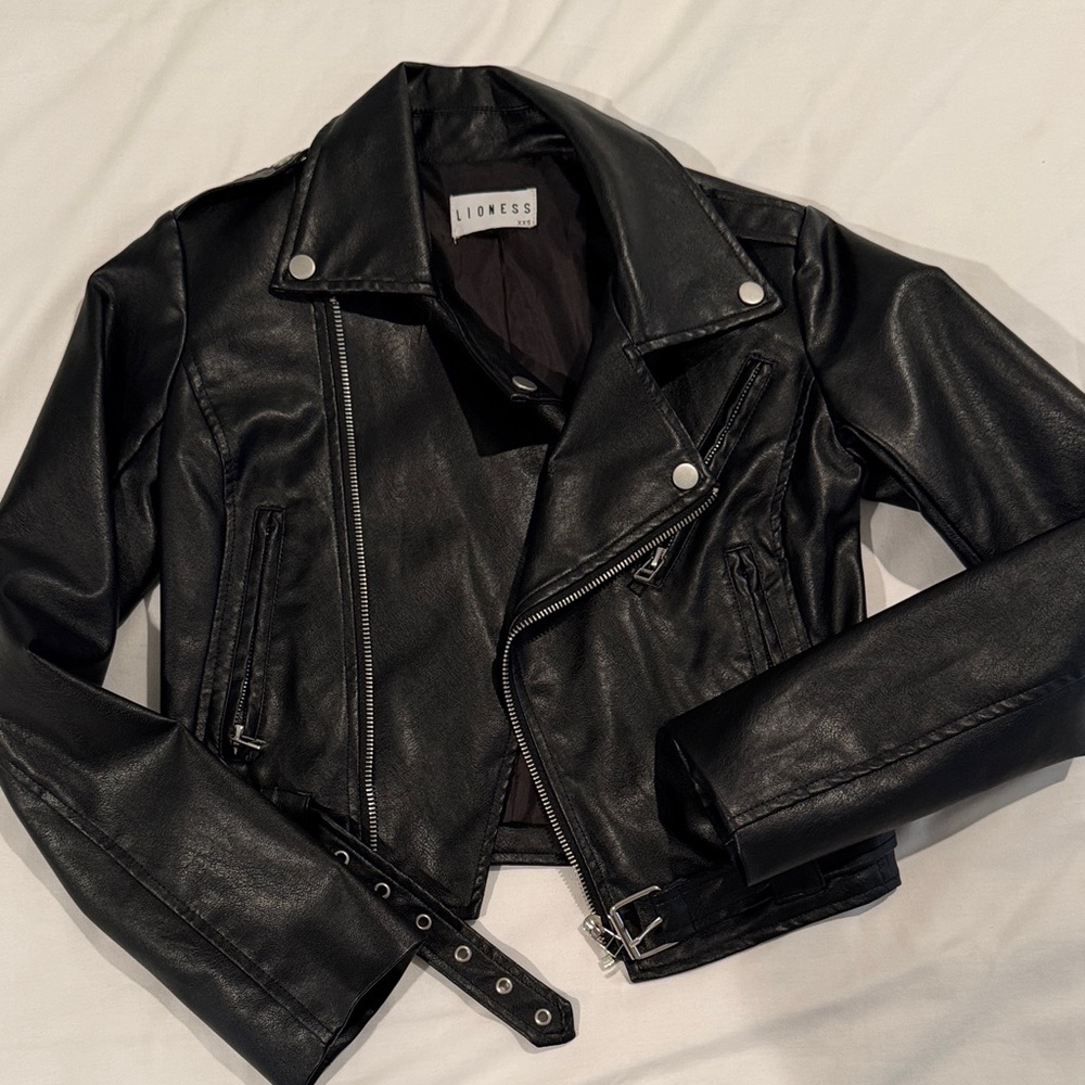 Lioness Sleek Black Vegan “Leather” Jacket